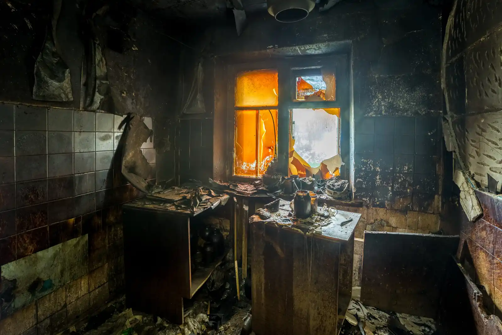 Fire damage restoration crew responding to a house fire in Fountain Valley, CA